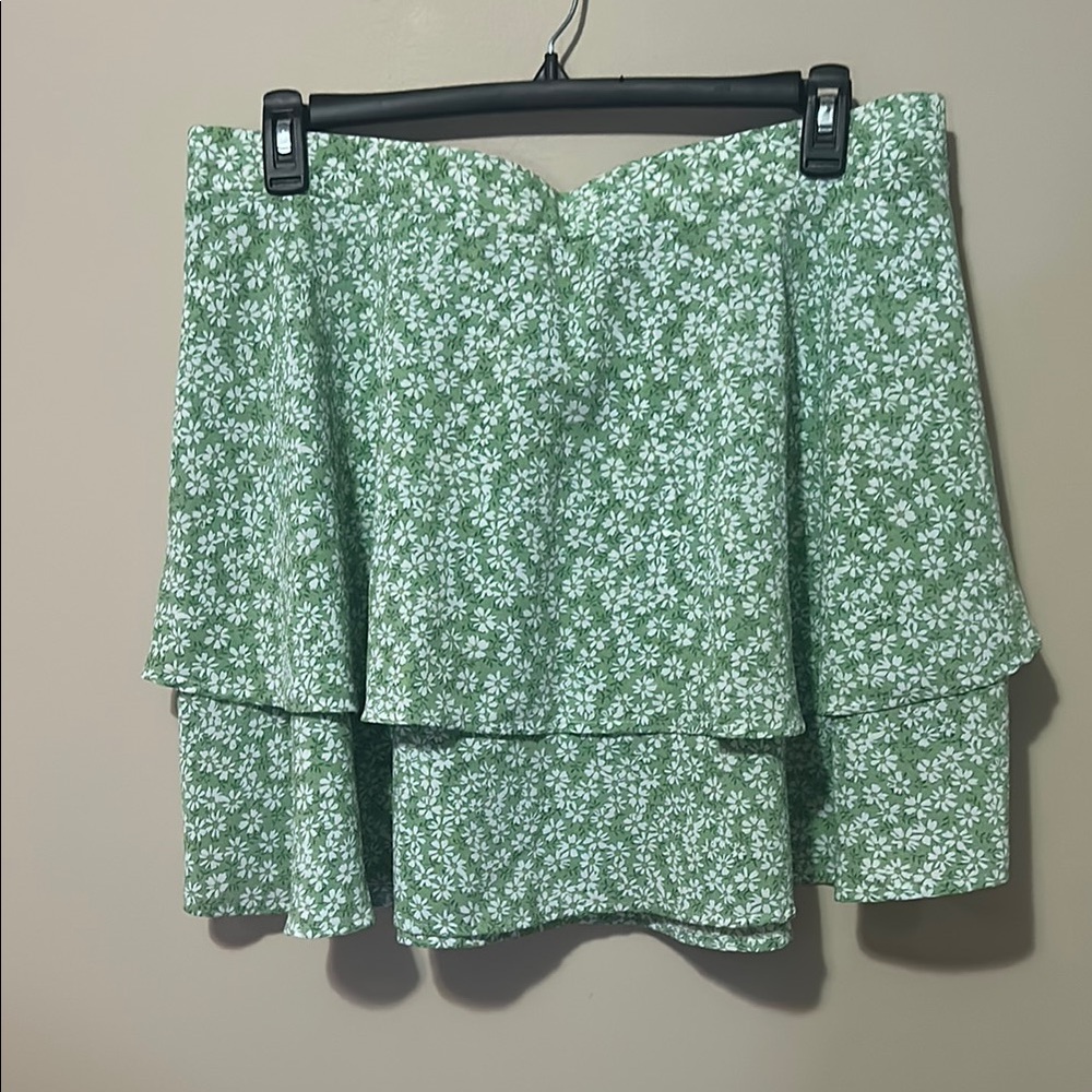 SHEIN Green Floral Mini Skirt